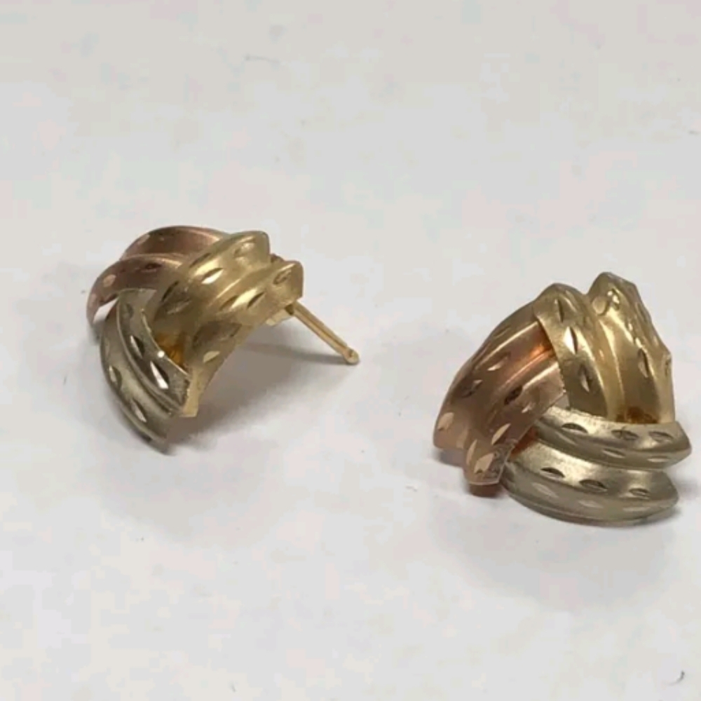 Tri-Colored Gold Post Earrings - Picture 2 of 8